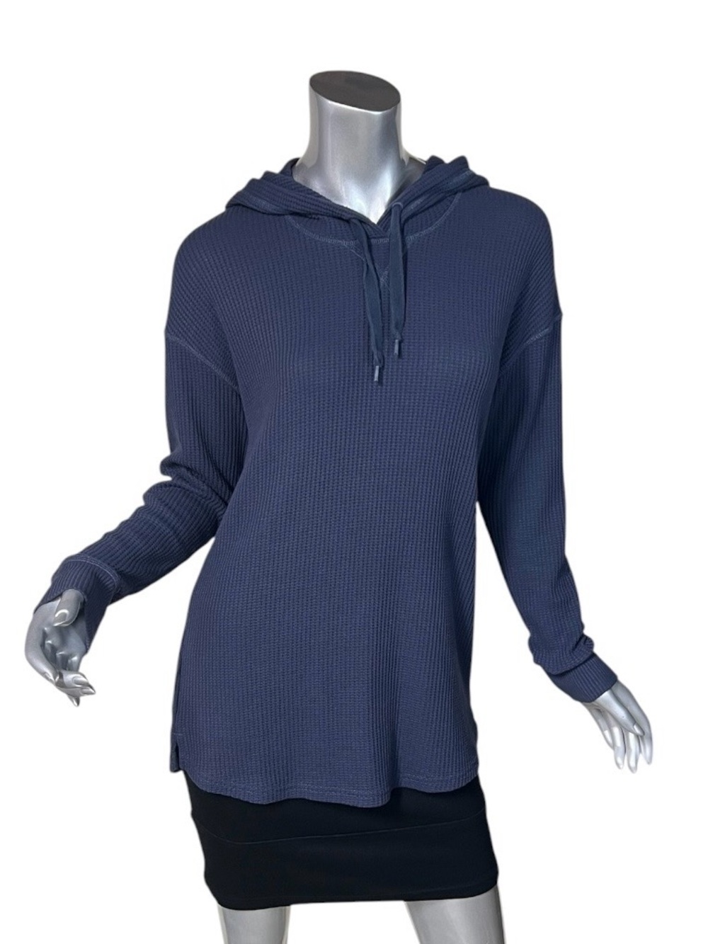 L.L. Bean Women’s Pullover Blue Waffle Knit Thermal Long Sleeve Hoodie SMALL